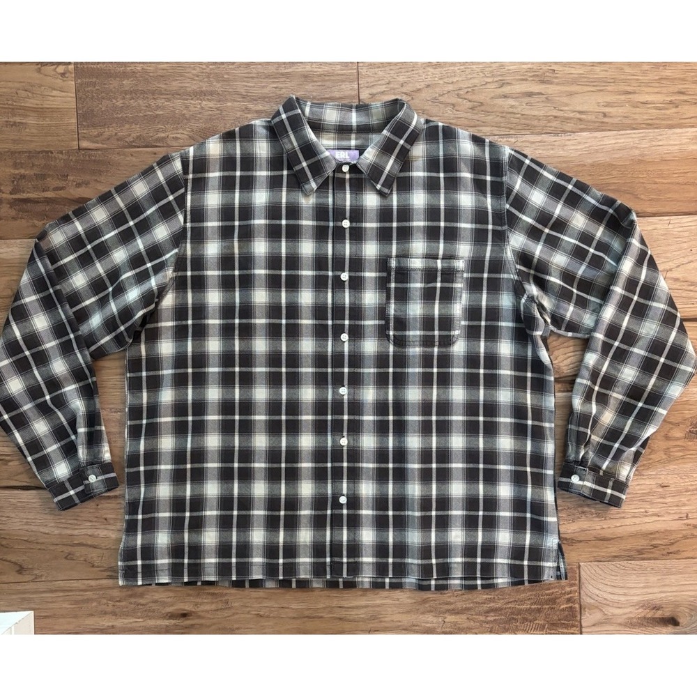 ERL Button Down Embroidered Brown Cream Flannel Men's XL Venice Beach California